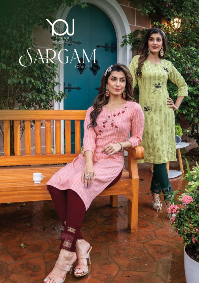  Sargam 4 Heavy Rayon Designer Fancy Wear Kurti With Bottom Collection